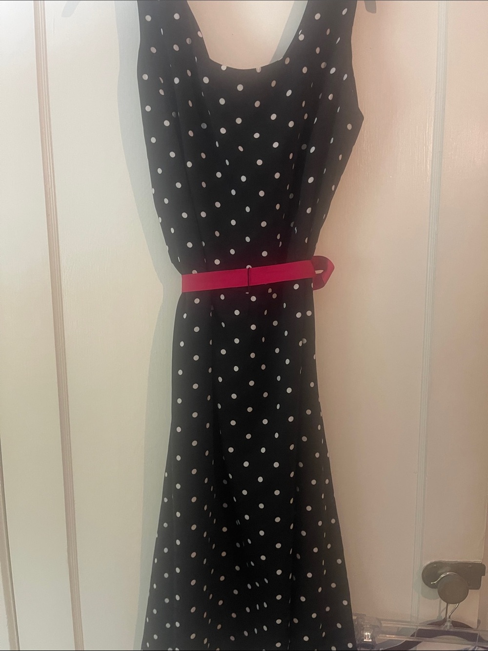 Studio I Black Polka Dot Midi Dress with Pink Belt